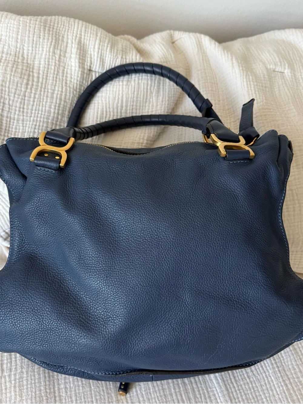 CHLOE Blue Leather Large Marcie Satchel Bag